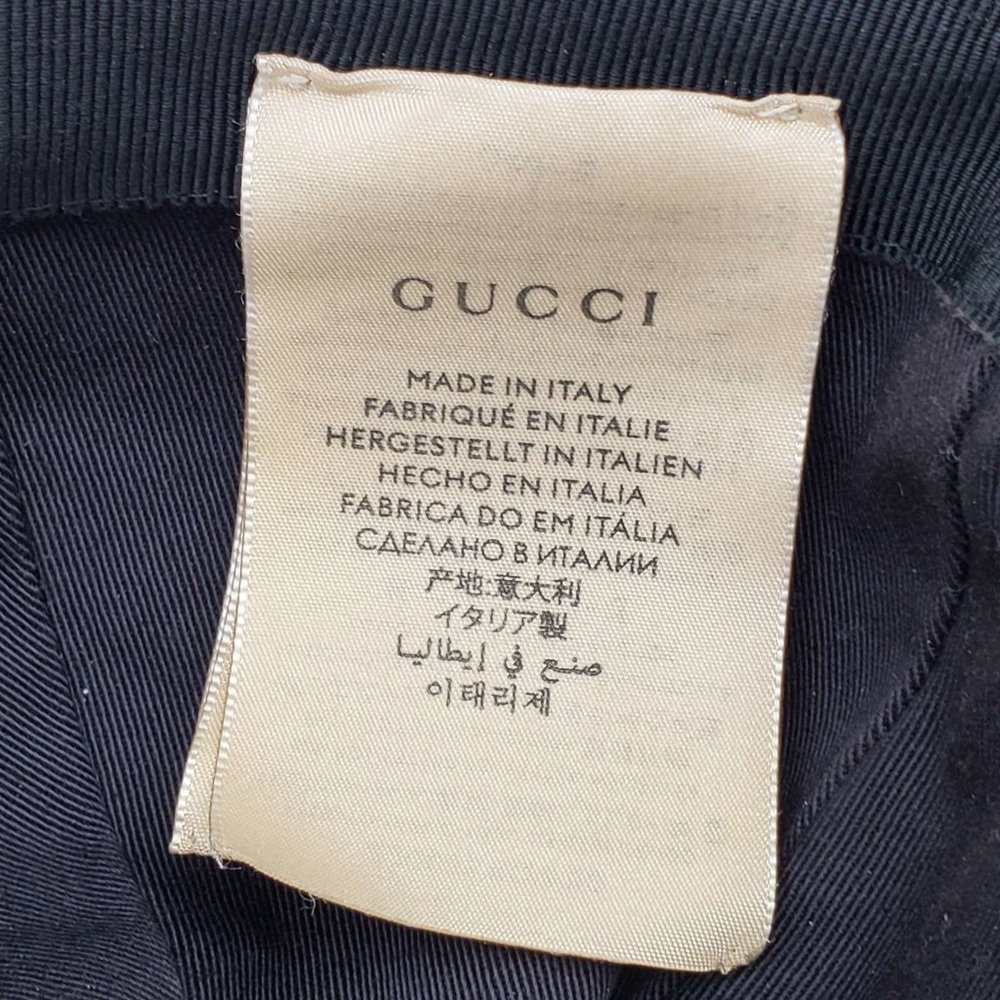 100% Authentic Gucci Cap Black Canvas Leather Hat Unisex - Picture 9 of 11